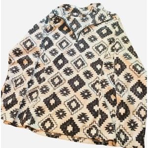 Eddie Bauer Black White Aztec Tribal Fleece Pullover Women’s Size L Large